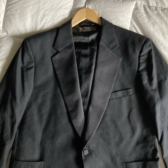 Vtg USA Brooks Brothers Wool Tuxedo Dinner Jacket Men's 44R Black Satin Lapel - Picture 3 of 16